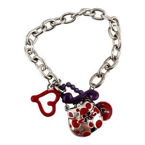 Red Hat Society Womens Club Charms Purple Red Enamel 6.25” Silver Tone Bracelet
